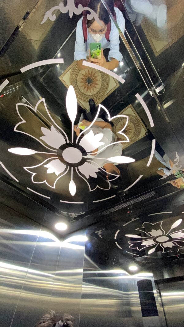 Trần giả thang máy được thiết kế theo mong muốn của gia chủ