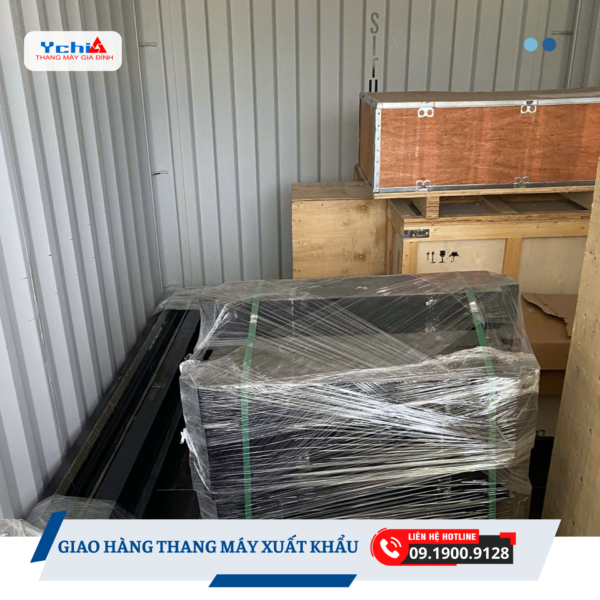 Các kiện hàng thang máy được Ychi đóng kiện gỗ cẩn thận