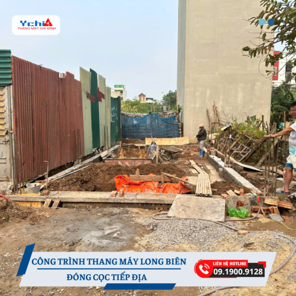 Thang máy Ychi thực hiện đóng cọc tiếp địa cho khách hàng tại Long Biên