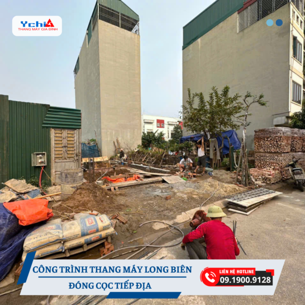Thang máy Ychi hoàn thiện đóng cọc tiếp địa cho khách hàng thang máy tại Long Biên
