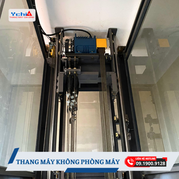 Động cơ thang máy không phòng máy được đặt trên ray